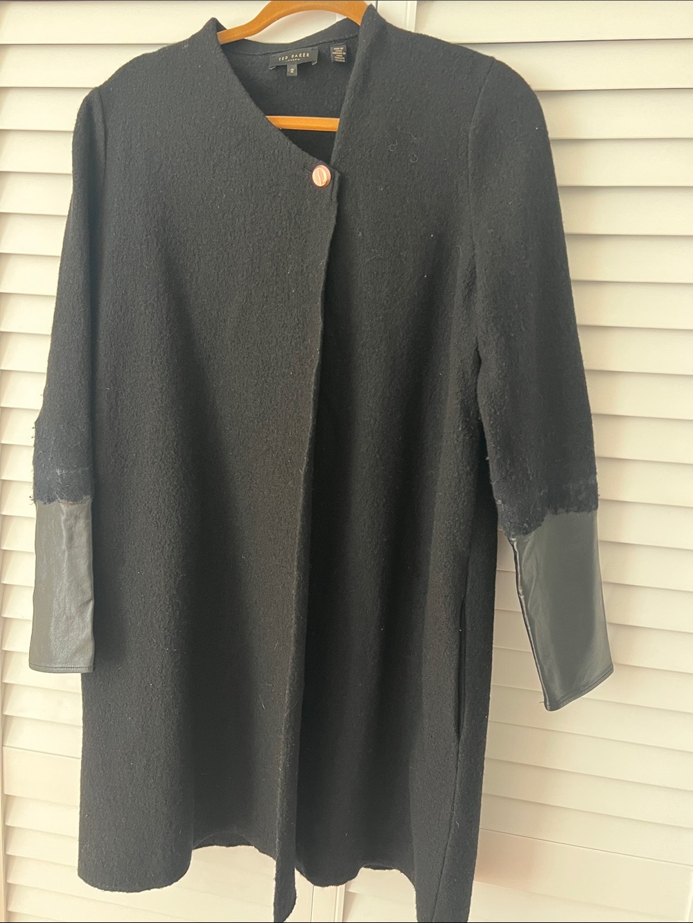 Ted Baker Black Wool Coat with Leather Sleeves